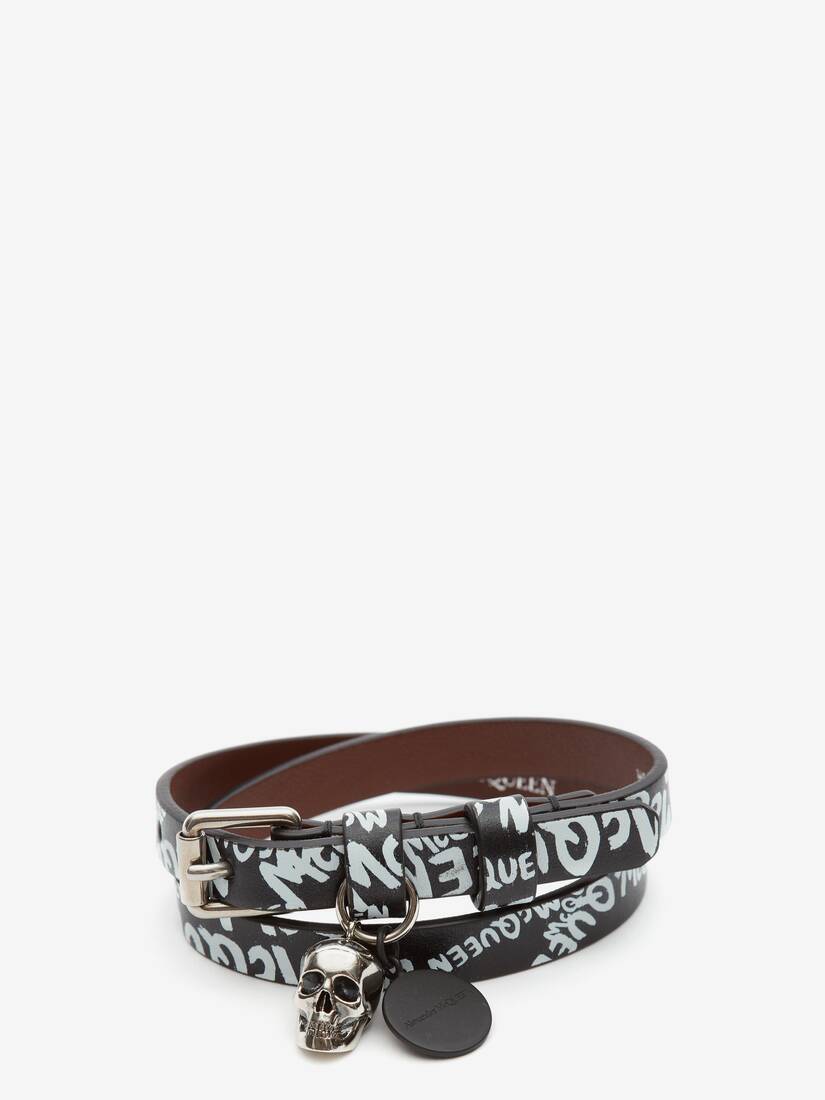 Pulsera Alexander McQueen Graffiti Double-Wrap Hombre - Negros/Blancos - Mexico 602-CGEAHO